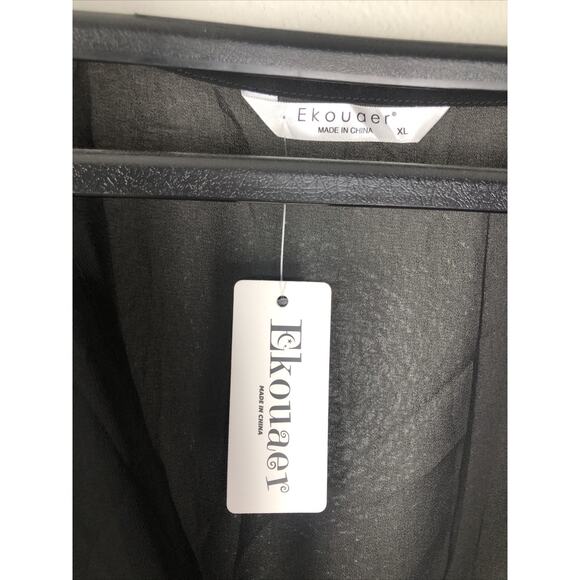 Ekouaer Women's Chiffon Sheer Cardigan Cover Ups Drawstring Black Size XL - Picture 2 of 10